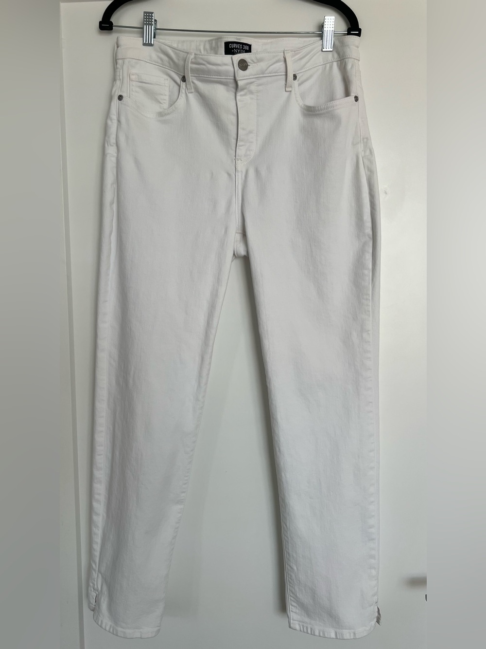 NYDJ Curves 360 White Jeans Straight Leg Stretch Denim Size 10